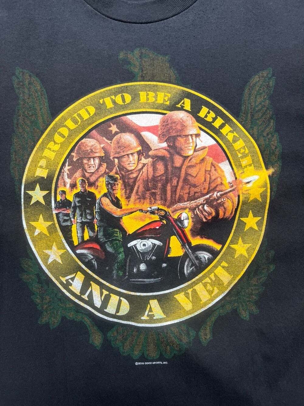 Y2K Hot Leathers Proud To Be A Biker And A Vet T-Shirt 2006